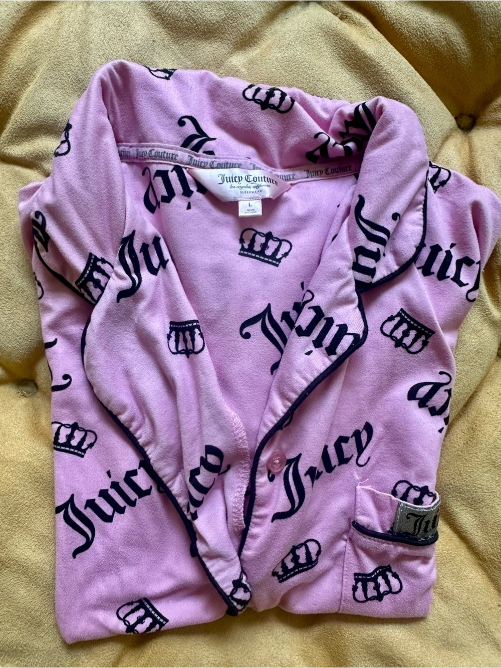 Juicy Couture Pink Logo Print Women Pajama Top with Black Trim
